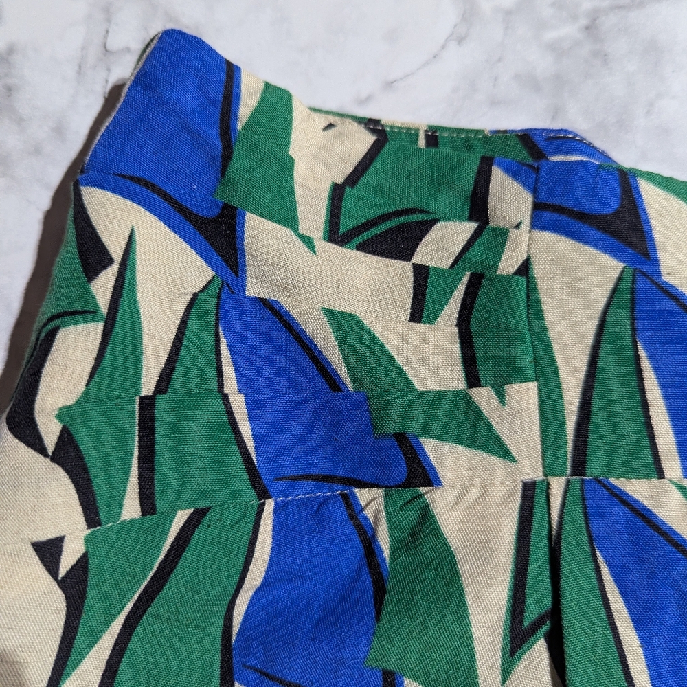 ZARA Regatta Tan Blue Green Printed Zipper Back Linen Blend Shorts Size XXL NWOT - Picture 8 of 14